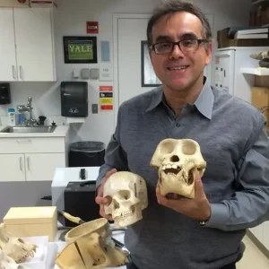 Doutor Marc Abreu realizando trabalhos de Paleontologia em laboratório da Escola de Medicina da Universidade de Yale